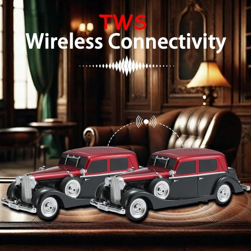 Classic Car Bluetooth Replica Speaker – Wireless HD Sound with FM Radio, TWS Stereo, LED Party Lights, Built-in Microphone Hands-Free Call, Surprise