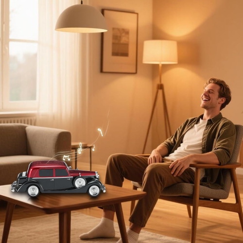 Classic Car Bluetooth Replica Speaker – Wireless HD Sound with FM Radio, TWS Stereo, LED Party Lights, Built-in Microphone Hands-Free Call, Surprise