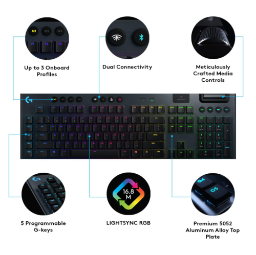 Refurbished - Logitech G915 LIGHTSPEED RGB Mechanical Gaming Keyboard, LIGHTSYNC RGB - Tactile - Black (920-008902)
