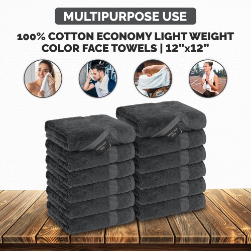 Canadian Linen Grey Washcloth Set 12”x12”, 12 Pack 100% Cotton Absorbent Quick Dry Economy Face Wash Cloths for Kitchen, Cleaning, Spa, Salon, Barber