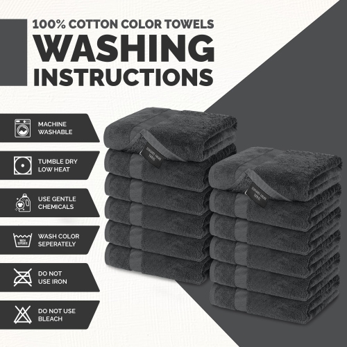 Canadian Linen Grey Washcloth Set 12”x12”, 12 Pack 100% Cotton Absorbent Quick Dry Economy Face Wash Cloths for Kitchen, Cleaning, Spa, Salon, Barber