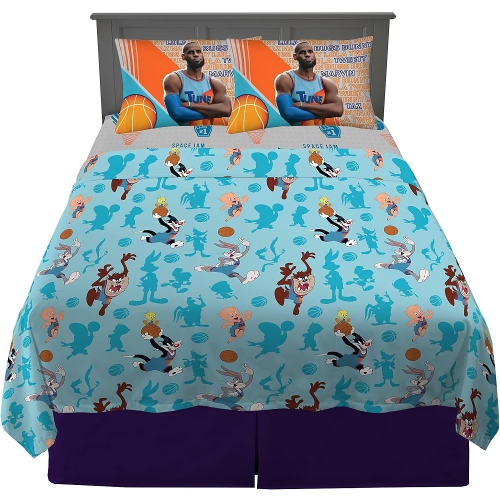 4-Piece Kids Bedding Sheet Set, Full Size, Cartoon Soft Microfiber Sheet Set with Fitted Sheet, Flat Sheet, 2 Pillow Cases