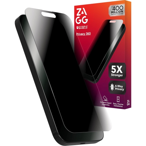 ZAGG Glass Elite Privacy 360 Screen Protector for iPhone 16/15 – 4-Way Privacy, Ultra-Strong Tempered Glass, 5X Stronger, InvisibleShield,