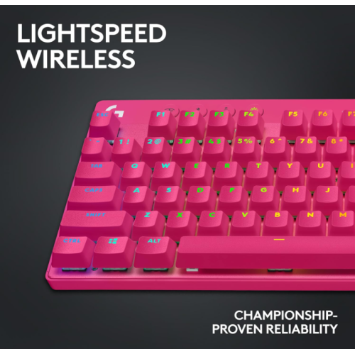 Logitech G PRO X TKL Lightspeed Wireless Gaming Keyboard, LIGHTSYNC RGB, PBT keycaps, Tactile Switches - Magenta (920-012154)