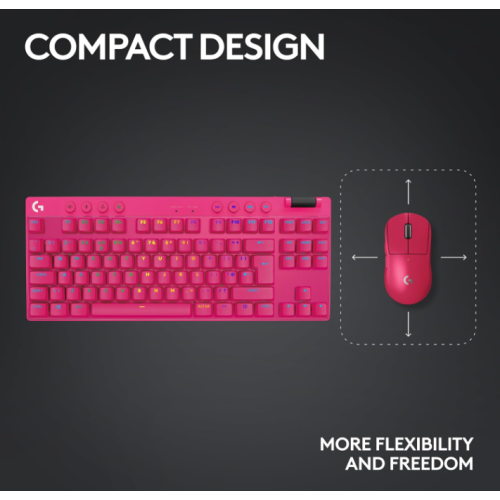 Logitech G PRO X TKL Lightspeed Wireless Gaming Keyboard, LIGHTSYNC RGB, PBT keycaps, Tactile Switches - Magenta (920-012154)