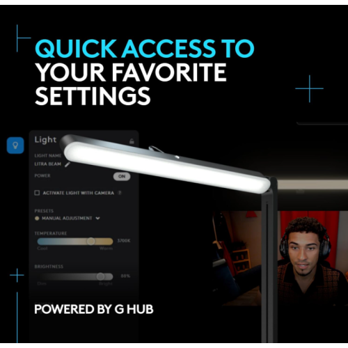 Logitech G Litra Beam Premium LED Gaming Light Bar for PC/Mac: Computer Monitor Streaming Key Light, Bluetooth & Onboard Controls, Fully Adjustable -