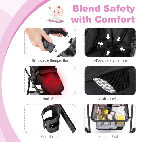 Babyjoy 2 In 1 Foldable Baby Stroller Kids Travel Newborn Infant Buggy Pushchair Gray/Black/Coffee/Pink