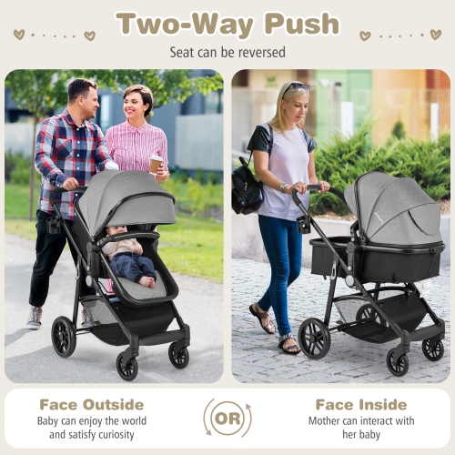 Babyjoy 2 In 1 Foldable Baby Stroller Kids Travel Newborn Infant Buggy Pushchair Gray/Black/Coffee/Pink
