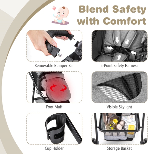 Babyjoy 2 In 1 Foldable Baby Stroller Kids Travel Newborn Infant Buggy Pushchair Gray/Black/Coffee/Pink