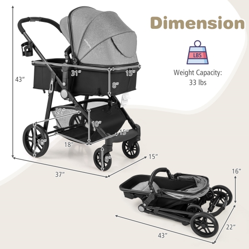 Babyjoy 2 In 1 Foldable Baby Stroller Kids Travel Newborn Infant Buggy Pushchair Gray/Black/Coffee/Pink