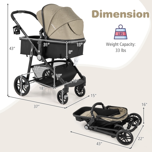 Poussette pliable 2-en-1 pour bébé voyage nouveau-né Buggy poussette poussette pour bébé gris/noir/café/rose de Babyjoy