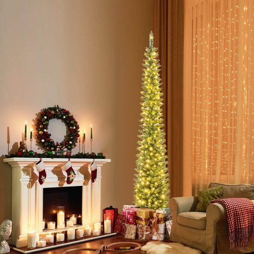 Costway 5/6/7/99 FT Pre-Lit Pencil Christmas Tree with 400 LED Lights & 699 Branch Tips Party
