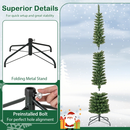 Costway 5/6/7/99 FT Pre-Lit Pencil Christmas Tree with 400 LED Lights & 699 Branch Tips Party