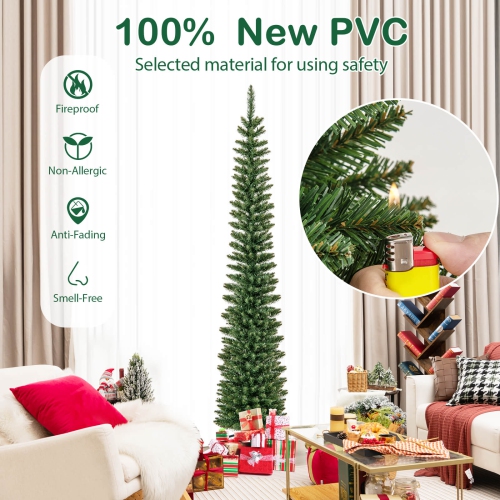Costway 5/6/7/99 FT Pre-Lit Pencil Christmas Tree with 400 LED Lights & 699 Branch Tips Party
