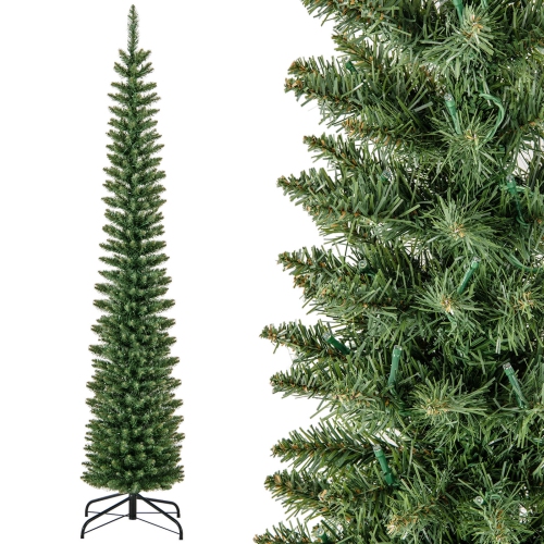 Costway 5/6/7/99 FT Pre-Lit Pencil Christmas Tree with 400 LED Lights & 699 Branch Tips Party