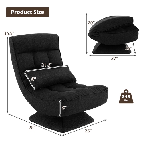 Chaise de plancher pivotante 360° de Costway – Fauteuil Lazy réglable à 5 niveaux avec coussin de massage