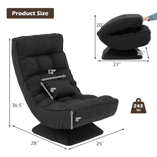 Chaise de plancher pivotante 360° de Costway – Fauteuil Lazy réglable à 5 niveaux avec coussin de massage