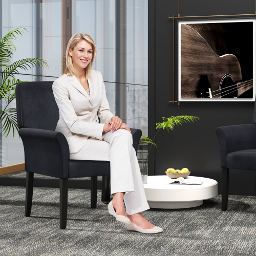 Costway Executive Guest Chair Reception Waiting Room Arm Chair w/Rubber Wood Legs