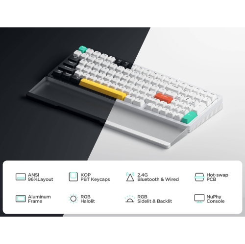 NuPhy Halo96 V2 RGB Low Profile Hotswap Wireless Mechanical Gaming Keyboard – 96% Layout, Lemon Switches – Compatible with Windows,iOS,macOS and