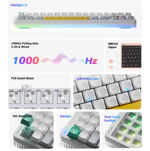 NuPhy Halo75 V2 RGB Low Profile Hotswap Wireless Mechanical Gaming Keyboard – 75% Layout, Lemon Switches – Compatible with Windows,iOS,macOS and