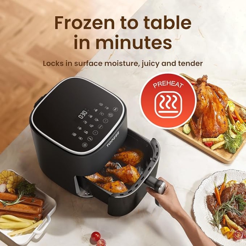 TOPZEE Air Fryer 12-in-1 with 5.5 QT Large Capacity, Compact Air Fryer, 100-400℉ Precise Heat, 360°Hot Air Circulation, 95% Less Oil, Bake, Dry,
