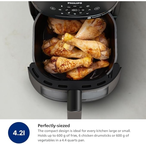 Philips 2000 Series Airfryer - 4.4 qt Pan, 13 Cooking Functions, RapidAir Technology, Healthy Cooking with 90% Less Fat, Efficient & Fast (NA220/00)