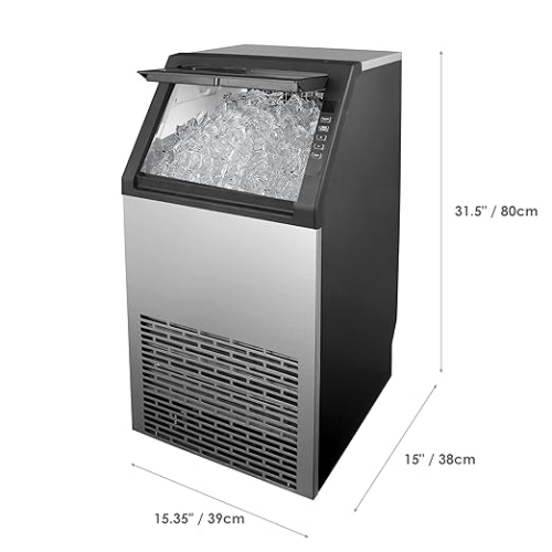 Angel Canada Commercial Ice Maker Machine, 100lbs/24H Stainless Steel, Dual Water Inlet, Undercounter or Free Standing ice Machine with 33lbs Ice