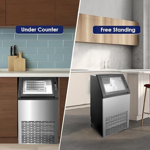 Angel Canada Commercial Ice Maker Machine, 100lbs/24H Stainless Steel, Dual Water Inlet, Undercounter or Free Standing ice Machine with 33lbs Ice