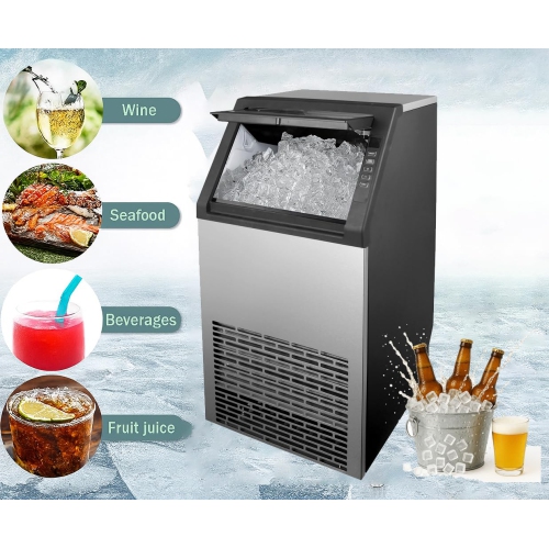 Angel Canada Commercial Ice Maker Machine, 100lbs/24H Stainless Steel, Dual Water Inlet, Undercounter or Free Standing ice Machine with 33lbs Ice