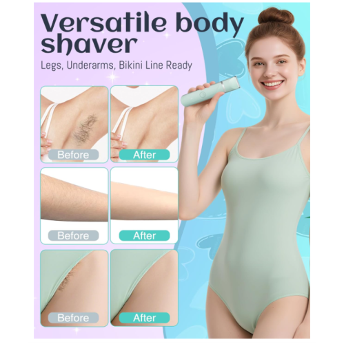 Waterproof Bikini Trimmer Women Electric Razor for Bikini Legs Pubic Hair Rechargeable Electric Shaver for Women Hair Removal with Snap-in Ceramic