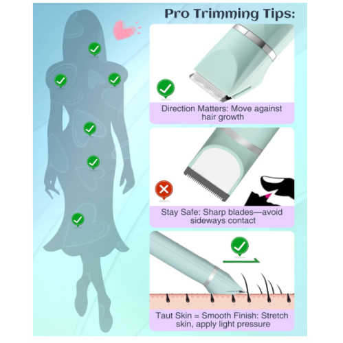 Waterproof Bikini Trimmer Women Electric Razor for Bikini Legs Pubic Hair Rechargeable Electric Shaver for Women Hair Removal with Snap-in Ceramic