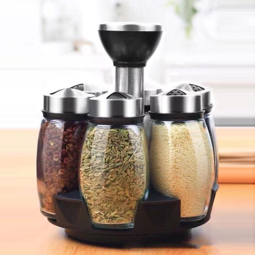 Support à épices AxGear, 6 bouteilles d'assaisonnement, range-tout de comptoir en acier inoxydable rotatif