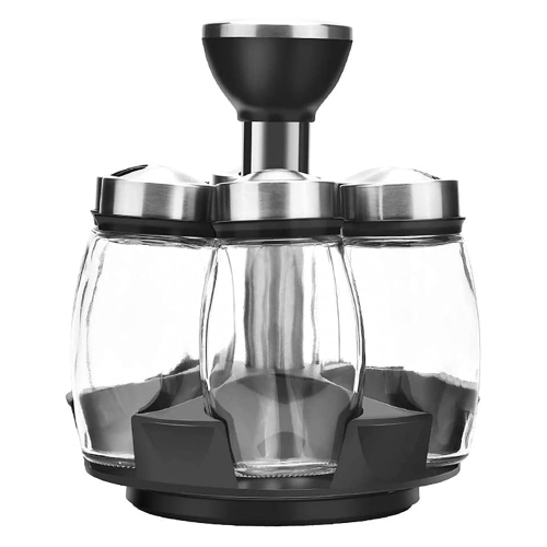 Support à épices AxGear, 6 bouteilles d'assaisonnement, range-tout de comptoir en acier inoxydable rotatif