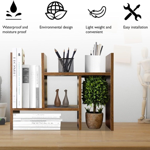 axGear Wood Desk Shelf Organizer Office Home Adjustable Bookcase Table Top