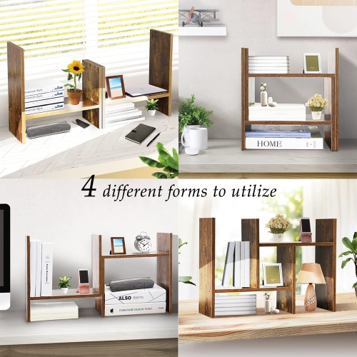 axGear Wood Desk Shelf Organizer Office Home Adjustable Bookcase Table Top