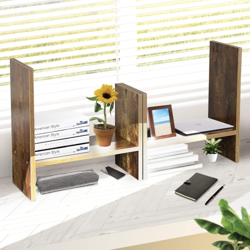 axGear Wood Desk Shelf Organizer Office Home Adjustable Bookcase Table Top