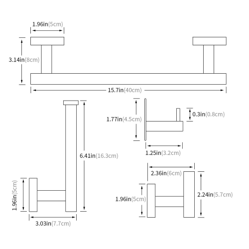 axGear Bathroom Hardware Set 5 Pieces Matte Black Towel Bar Toilet Paper Holder Hook
