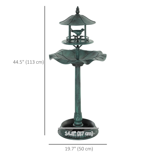 Outsunny 3-in-1 Garden Bird Bath Bowl Pedastal with Bird Feeder, Large Water Basin, & Underneath Flower Planter, Green