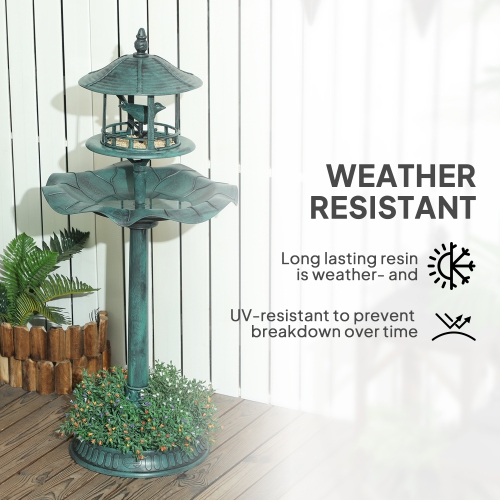 Outsunny 3-in-1 Garden Bird Bath Bowl Pedastal with Bird Feeder, Large Water Basin, & Underneath Flower Planter, Green