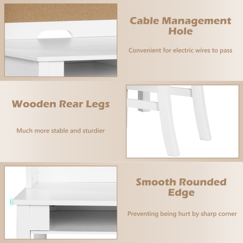 Costway Kids Desk & Chair Set Study Writing Desk w/ Hutch & Bookshelves
