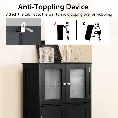 Costway Bathroom Floor Storage Cabinet Kitchen Cupboard w/Doors&Adjustable Shelf