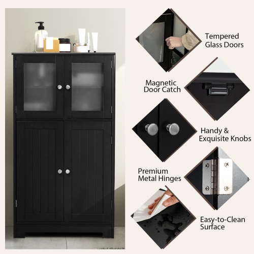 Costway Bathroom Floor Storage Cabinet Kitchen Cupboard w/Doors&Adjustable Shelf