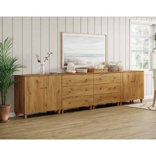 WAMPAT 4-in-1 Sideboard Buffet Cabinet with 4 Doors & 6 Drawers, 142" Modern Credenza Storage Cabinet, Coffee Bar Server Table with Storage for