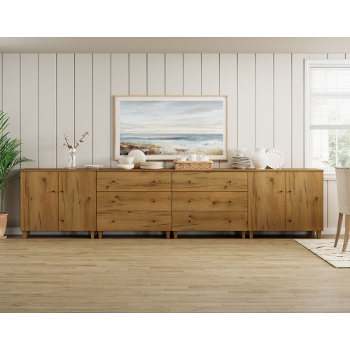 WAMPAT 4-in-1 Sideboard Buffet Cabinet with 4 Doors & 6 Drawers, 142" Modern Credenza Storage Cabinet, Coffee Bar Server Table with Storage for