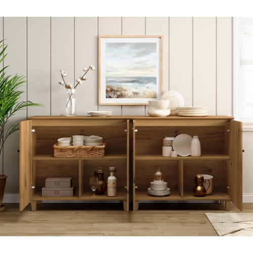 WAMPAT 4-in-1 Sideboard Buffet Cabinet with 4 Doors & 6 Drawers, 142" Modern Credenza Storage Cabinet, Coffee Bar Server Table with Storage for