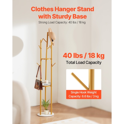 Portemanteau à 9 crochets VEVOR, portemanteau autonome avec base en pierre à quartz, portemanteau autonome pour entrée, chambre, bureau, salon,