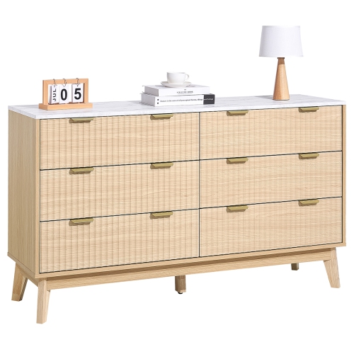 VEVOR  6 Fluted Drawer Dresser, Wooden Chest Of Drawers \w Sliding & Anti-Tip Device, Modern Minimalist Dresser Chest, Fluted Closet Storage For