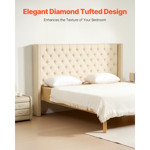 VEVOR King Size Headboard, Headboard with Adjustable Height, Comfortable Diamond Tufted for King Size Bed, W84.1 x H x D 8.27 in, Ideal for Bedroom,