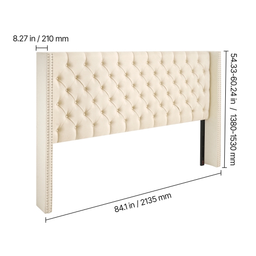 VEVOR King Size Headboard, Headboard with Adjustable Height, Comfortable Diamond Tufted for King Size Bed, W84.1 x H x D 8.27 in, Ideal for Bedroom,