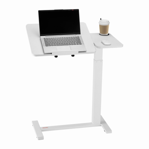 VEVOR Overbed Table, Mobile Bed Side Table with Flip Desktop and 4 Hidden Wheels, Height & Angle Adjustable Rolling Laptop Desk with Cup Holder,